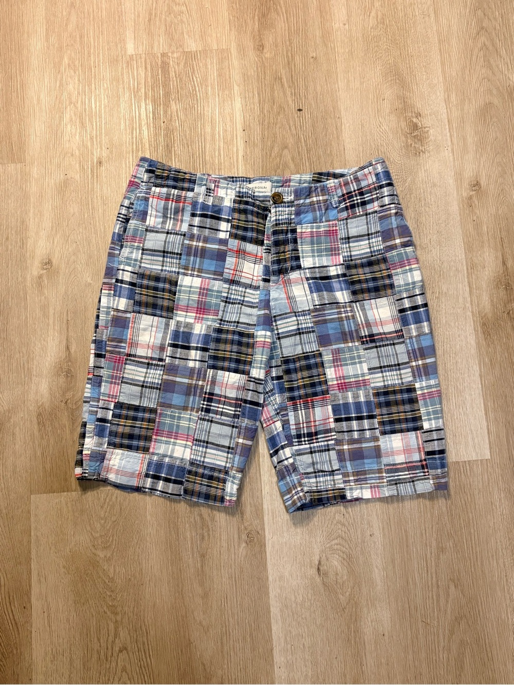 Vintage Merona Plaid Patchwork Bermuda Shorts Size 12 Cotton Knee Length Whimsy